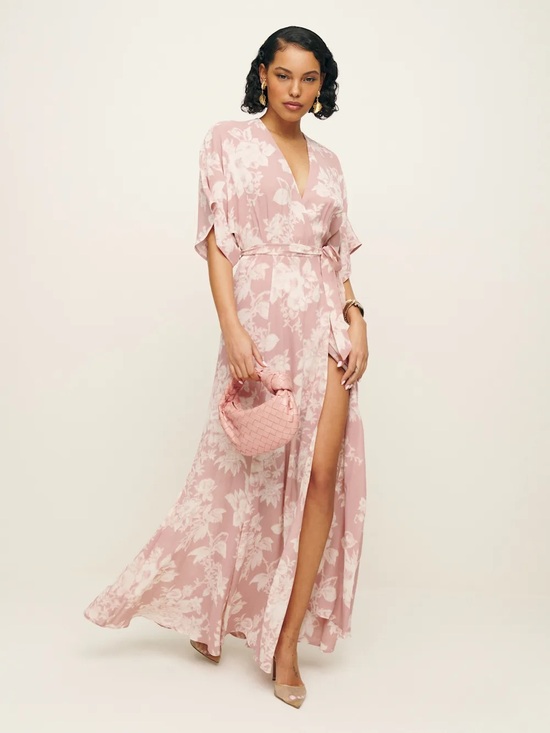 Reformation Dresses & Skirts - Reformation Winslow Floral Print Wrap Robe Maxi Long Dress Blush Pink